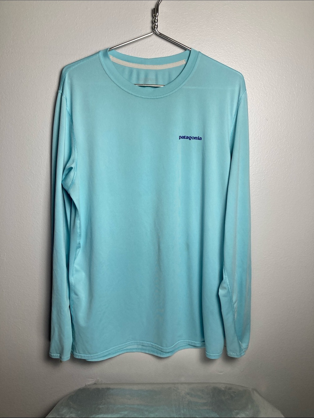 Patagonia Long-Sleeve Crew Tee in Light Aqua Blue
